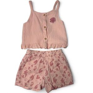 Disney Little Mermaid Ariel Toddler 2-Piece Outfit Set Top Shorts 5T Pink/Peach